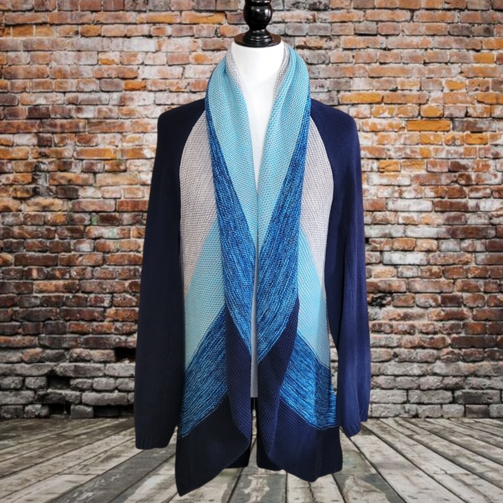 Alia Blue & Grey Knit Cardigan    L  (fits L - XL)